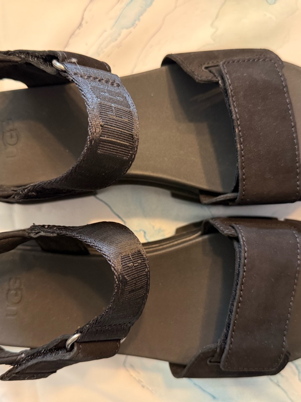 UGG Platform Leather Sandals Adjustable Hook & Loop Straps Black Women's 8.5 - Picture 2 of 7